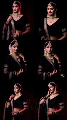 a woman in a black sari poses for the camera