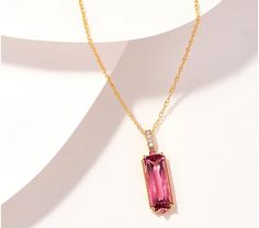 Vault Discoveries Brazilian Pink Tourmaline Pendant, 14k - QVC.com Pink Diamond Necklace 1stdibs, Tourmaline Pendant, White Diamonds, Rope Chain, Diamond Clarity, Pink Tourmaline, Diamond White, Prong Setting, Colored Diamonds