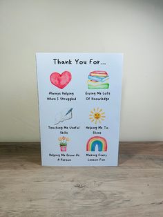 a thank card for someone's birthday with pictures of cakes and rainbows on it