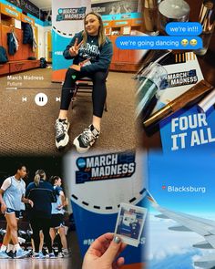 a collage of photos with people in the background and text that reads, we're going dancing for march madness