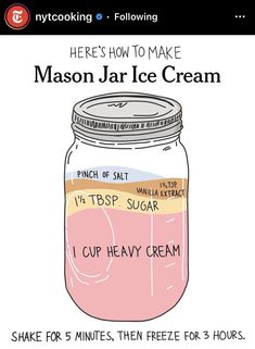 mason jar ice cream recipe with instructions to make it