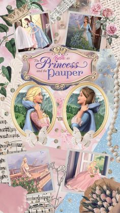 the princess and the pauer collage is featured in this image with pink flowers