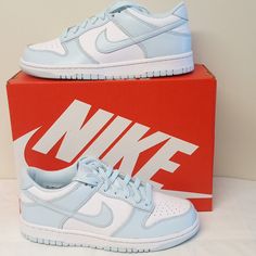 Nike Dunk Low Size: 6y=7.5w Color: White, Glacier Blue Style: Fb9109105 Designed For Basketball But Adopted By Skaters, The Nike Dunk Low Helped Define Sneaker Culture. Now This Mid-'80s Icon Is An Easy Score For Your Closet. With Ankle Padding And Durable Rubber Traction, These Are A Slam Dunk Whether You're Learning To Skate Or Getting Ready For School. Light Blue Dunks, Getting Ready For School, Custom Sneakers Diy, Sneaker Culture, Quinceanera Ideas, Preppy Shoes, Pretty Shoes Sneakers, Jordan Shoes Retro, Quince Ideas