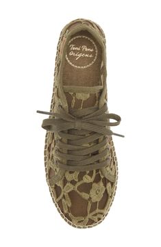 An espadrille-style sole and floral-embroidered lace bring undeniable texture to a versatile sneaker that will take you from special occasions to coffee dates. Lace-up style Textile upper/synthetic and textile lining/synthetic sole Made in Spain Women's Shoes Textile Lace-up Sneakers With Woven Sole, Summer Lace-up Sneakers With Cushioned Footbed, Cushioned Lace-up Sneakers For Summer, Lace-up Sneakers With Cushioned Footbed For Summer, Casual Lace-up Espadrilles With Woven Sole, Low-top Textile Espadrilles With Rubber Sole, Spring Lace-up Sneakers With Woven Sole, Summer Lace-up Espadrilles With Branded Insole, Low-top Espadrilles With Woven Sole