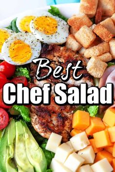 the best chef salad recipe with chicken, lettuce, tomatoes, eggs and avocado