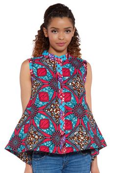 Tunic Flare Top Africa Fashion Style, Kitenge Fashion, African Blouses, African Tops, African Print Tops, African Fashion Designers, African Fashion Ankara, Flare Top