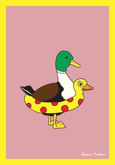 a cartoon duck with polka dots on it's body