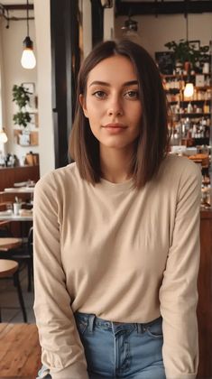 23 Effortless Style: Explore Top Low Maintenance Long Bob Haircuts Medium Length Haircut Lob Straight, Straight Brown Hair Styles, Long Bob Side Part Straight, Brown Lob Straight, Parisian Long Bob, Short Hair Cuts For Straight Hair Woman, Brunette Hair Long Bob, Women Lob Haircut, Collarbone Straight Hair