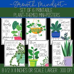 four printable posters with plants in pots