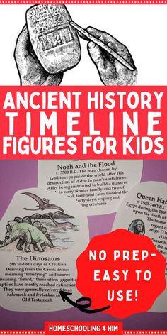 an ancient history time line figures for kids is shown with the title, no prep - easy to use