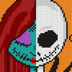 a cross stitch pattern with a skeleton wearing a red hat