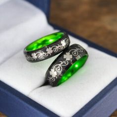 IMG_9117 Green Engraved Wedding Rings, Irish Ring, Irish Rings, Clover Ring, Celtic Ring, Couples Ring Set, Badass Style, St Patrick's Day Gifts, Irish Jewelry