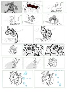 an animation storyboard showing how to draw cartoon characters