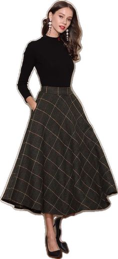 Long Lined Skirt Dress For Fall, Fall Long Skirt Lined Dress, Winter Long Pleated Dress, Winter Dress With Long Pleated Skirt, Elegant Fitted Plaid Skirt, Winter Fitted Dress With Flared Skirt, Elegant Long Winter Dress, Elegant Long-skirt Winter Dresses, Fitted Green Maxi Skirt For Winter