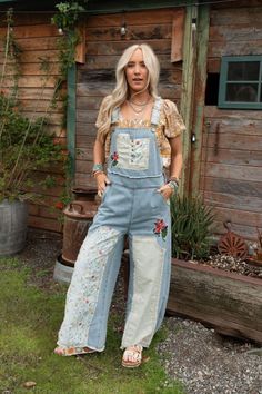 City Garden Floral Overalls - Denim | Three Bird Nest Sew Overalls, Butterfly Overalls, Decorated Overalls, Garden Gala, Patchwork Overalls, Floral Overalls, Paisley Print Fabric, Weekend Market, Overalls Denim