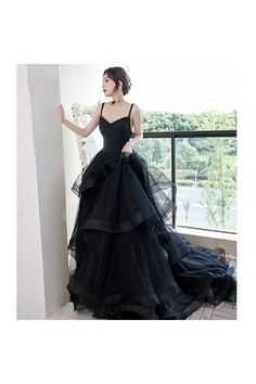 Shop beaded spaghetti straps black long formal evening gown with train online. Sheprom offers formal or casual style dresses to fit your special occasions. Prom Details, Black Prom Gown, Prom Things, Prom 2023, Formal Evening Gown, Banquet Dresses, Tulle Evening Dress, Black Prom Dress, Prom Dress Inspiration