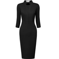 This dress can be a perfect addition to almost any outfit from formal to daily wear, great for work, meetings, offices, businesses, work, parties, cocktails, weddings, casual, everyday dressing, etc. Pair with a delicate necklace and heels for a chic office look. Comfortable and classic, this 3/4 sleeve sheath dress is perfect on its own or as a layer under a blazer or jacket. Work Parties, Zipper Neck, Work Meetings, Pencil Dresses, Black Pencil Dress, Chic Office, Dresses Black, Casual Everyday, Pencil Dress