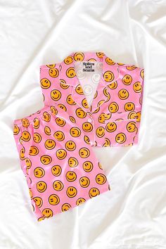 Pink Smiley custom satin pajamas – Spikes and Seams Wedding Pajamas, Pattern Pajamas, Pajamas Pattern, Pink Smiley Face, Satin Pajamas Set, Bride Birthday, Pink Smiley, Pyjama Satin, Cute Pjs