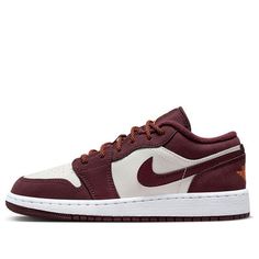 (GS) Air Jordan 1 Low 'Night Maroon' 553560-068 Maroon Shoes, Jordan Low, Air Jordan 1 Low, Mood Board Fashion, Jordan 1 Low, Sneaker Collection, Color Therapy, Air Jordan 1, Nike Dunks