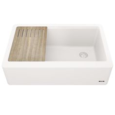 Bellucci 33in. CeramTek Granite/Quartz Composite Farmhouse ApronFront Single Bowl Kitchen Sink w/ Cutting Board in White - Super Arbor White Bathroom Sink, Granite Composite Kitchen Sink, Granite Composite Sinks, Apron Front Kitchen Sink, Faucets Bathroom, Composite Sink, Fireclay Farmhouse Sink, Wall Storage Unit, White Kitchen Sink