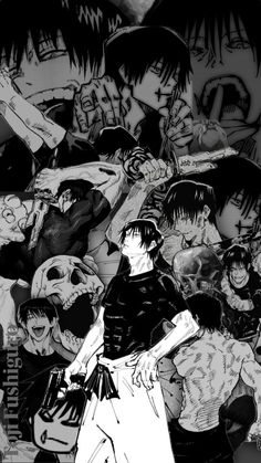 black and white anime wallpaper with many people