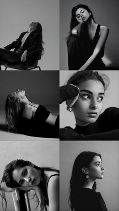 black and white photos of women in different poses