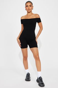 Available In Black And Coral. Romper Off Shoulder Biker Short Stretch Compression Rib 86% Rayon 14% Spandex Imported | Gabby Snatched Romper in Black size XS by Fashion Nova Fitted Casual Summer Activewear, Casual Fitted Activewear For Summer, Fitted Casual Activewear For Spring, Fitted Casual Spring Activewear, Basic High Stretch Summer Activewear, Non-stretch Casual Summer Activewear, Casual Non-stretch Summer Activewear, Casual Non-stretch Activewear For Summer, Trendy Spring Elastane Activewear