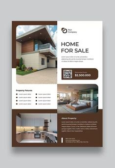 a house for sale flyer with an image of a modern home on the front and back