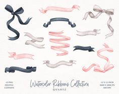 watercolor ribbons set on white background