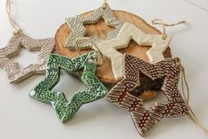 Celebrate this Christmas season with this precious cutout star ornament, perfect to hang on the Christmas tree, tie to a gift, or give to your loved ones. These precious, handmade ornaments are pressed with lace and have a cutout star in the middle. These are sure to make you and your loved ones smile this Christmas season.• handmade cutout star ornament• features pressed lace imprint and cutout star• perfect gift for the loved ones in your life• choose from 5 color options - measures 4” in circ Diy Pottery Ornaments, Star Clay Ornament, Pottery Ornaments Christmas, Air Dry Clay Ornaments Diy, Art Haus, Pottery Sale, Ceramic Christmas Ornaments, Pottery Ornaments, Clay Ornaments