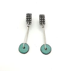 Candy Drop Earrings by Susan Richter-O'Connell (Silver & Enamel Earrings) | Artful Home Fimo Earrings Ideas, Watercolor Jewelry, Enameling Jewelry, Silversmithing Jewelry, Art Jewelry Earrings, Plate Jewelry, Gel Plate, Glass Jewellery, Rectangle Earrings