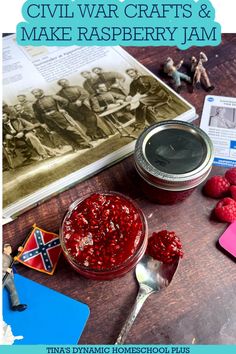 some raspberry jam is sitting on a table