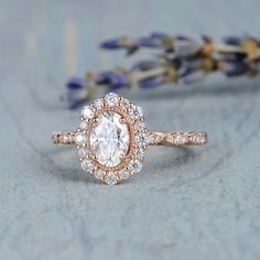 1.0CT Oval Floral Halo Moissanite Diamond Vintage Pave Engagement Ring Diamond Birthstone Ring, Moissanite Engagement Ring Rose Gold, Moissanite Engagement Ring Oval, Diamond Birthstone, Oval Moissanite, Pave Engagement Ring, Types Of Diamonds, Morganite Engagement, Morganite Engagement Ring