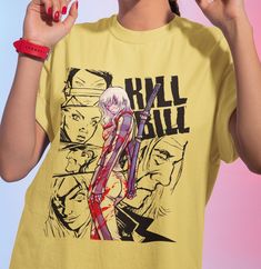 Step into the thrilling world of Quentin Tarantino's Kill Bill like never before with our exclusive T-shirt featuring stunning anime-inspired artwork, designed to captivate and empower true fans of cinematic greatness. Slip into the boldness of Kill Bill with a garment that not only looks good but feels incredible to wear. But our tee isn't just about comfort--it's a bold declaration of your love for Tarantino's iconic films, fused with the mesmerizing allure of anime. Featuring breathtaking artwork that pays homage to the adrenaline-pumping action and unforgettable characters of Kill Bill, every detail exudes the fierce spirit and unyielding determination of the Bride herself. Stand out from the crowd with undeniable charisma and unmatched style, as you showcase your unique blend of cinem Kill Bill Anime, Bill Movie, Kill Bill Movie, Iconic Films, Uma Thurman, Movie Tees, Action Movie, Kill Bill, Quentin Tarantino