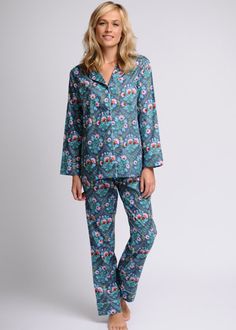 Midnight Bouquet. $148. New! Light, airy, and ultra-soft, these printed cotton voile pajamas are perfect for summer. #madeintheusa #cottonpajamas #womenscottonpajamas Midnight Bouquet