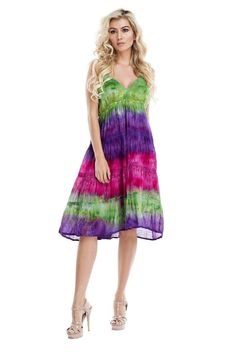 Multi Color Tie-Dye Sleeveless Beach Dress - Hot Boho Resort & Swimwear Colorful V-neck Mini Dress For Summer, Multicolor Sleeveless Summer Dress, Casual Multicolor Sleeveless Summer Dress, Summer Sleeveless Purple Sundress, Purple Sleeveless Dress For Spring Beach Occasions, Purple Sleeveless Dress For Beach And Spring, Purple Sleeveless Dress For Beach In Spring, Purple V-neck Beach Dress For Summer, Multicolor Mini Dress For Beach Party Vacation