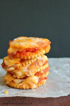 three pizza crackers stacked on top of each other