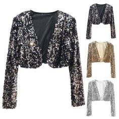 Top Rated Ladies Coats Women's Short Sequin Party Long Sleeve Jacket Party Blazer, Womens jacket Party Sequin Outerwear For Party Season, Sequined Party Outerwear For Party Season, Party Season Sequined Outerwear, Glamorous Fitted Party Outerwear, Fitted Holiday Outerwear For Party, Glamorous Long Sleeve Blazer For Party Season, Elegant Long Sleeve Outerwear For Party Season, Fitted Spring Party Outerwear, Glamorous Long Sleeve Blazer For Parties