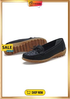 Bow Decor Moccasin Comfy Sole Flat Peas Shoes Casual Non-slip Slip-on Moccasins, Casual Non-slip Round Toe Moccasins, Casual Non-slip Closed Toe Moccasins, Casual Leather Moccasins With Non-slip Sole, Casual Leather Non-slip Moccasins, Casual Flat Moccasins With Removable Insole, Comfortable Moccasins With Rubber Sole And Flat Heel, Comfortable Black Round Toe Moccasins, Black Lace-up Casual Moccasins