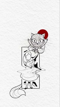 a drawing of a cat holding a baby in its arms, with the letter f on it