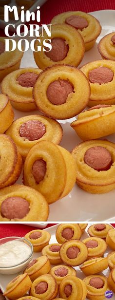 Make 4 dozen mini corn dogs using the MEGA muffin pan to get it done faster. This homemade take on the classic ballpark food is cheap, easy and most importantly, delicious. These are perfect for any gatherings including tail gate parties or even for Father's Day celebration. Corn Dog Bites Recipe, Party Appetizers Easy Cheap, Party Food Easy Cheap, Mini Corn Dogs, Fingerfood Party, Corn Dog, Party Appetizers Easy, Party Finger Foods