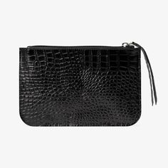 Womens Leather Pouch Makeup bag Clutch bag Leather Black cosmetic bag Coin Organizer purse for handbag Slim Large - Limited edition - Croco embossed 100% Italian calf leather - Black color - Zip fastening along top - Leather pull - Silver color hardware - No fabric lining - 8.3″W x 5.3″H x 0.7″D - Quality dust bag - Authenticity Card Luxury Zipper Pouch Rectangular Bag, Rectangular Bag With Card Slots For Personal Use, Elegant Handheld Bag With Card Slots, Pouch Clutch With Card Slots, Black Rectangular Pouch With Zipper Closure, Black Rectangular Pouch With Zipper, Everyday Mobile Phone Pouch Clutch, Black Rectangular Zipper Pouch, Everyday Use Mobile Phone Clutch Pouch