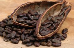 two pieces of cocoa sitting on top of a wooden table