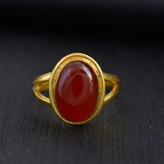 "Carnelian Ring, Gemstone Ring, Handmade Ring, Designer Oval Ring, Natural Stone, Promise Ring, Gift for her, Handmade Gift ❥ Customers satisfaction is our biggest priority, please contact us with any questions/queries for future or existing orders, and we will do our best to make sure you are happy with your order. ❥Please make sure to add the correct address during check out. You can return your purchased item within 15 days after successful delivery. We offer a 100% \"Money Back Guarantee\" i Yellow Gold Oval Cabochon Carnelian Rings, Yellow Gold Carnelian Oval Cabochon Ring, Carnelian Yellow Gold Rings With Oval Cabochon, Oval Yellow Gold Rings With Natural Stones, Oval Carnelian Gemstone Signet Ring, Oval Cabochon Gemstone Signet Ring For Wedding, Oval Cabochon Ruby Ring Gift, Oval Carnelian Jewelry For Anniversary, Carnelian Oval Jewelry For Anniversary