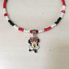 Adorable Minnie Mouse Choker Necklace All Materials Used Are Hypoallergenic And Top Quality Glass Beads In Reds, White And Black Enamel Minnie Mouse Charm 1” Flexible Choker Wire Allows Little Fingers To Easily Put On And Off Red Swarovski Crystals Surround The Adorable Minnie Charm For Extra Sparkle When On! Measures To Be 4” In Width Your Special Little Girl Will Love This! Halloween Charm Bracelet, Pink Heart Earrings, Gold Locket Necklace, Baby Necklace, Costume Jewelry Sets, Kids Accessories Jewelry, Best Friend Necklaces, Clay Bracelet, Halloween Charms