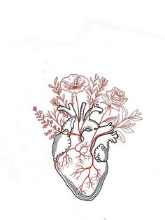 a drawing of a heart with flowers in it