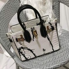 Beautiful Small white Python Snake Marble Purse Shoulder Handbag With Circle Handle. This cute fashion bag is good for casual simple everyday wear #purse #handbags #white Trendy White Box Bag With Handles, Trendy White Box Bag, Chic White Box Bag With Large Capacity, Chic White Large Capacity Box Bag, White Rectangular Box Bag For Office, Trendy White Satchel For Office, White Box Bag With Detachable Handle For Office, White Square Box Bag For Office, White Top Handle Box Bag For Office