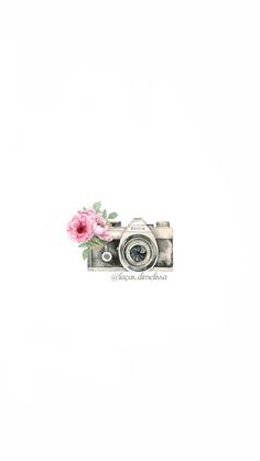 a watercolor painting of a camera with pink flowers on the front and back side