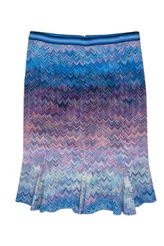 Current Boutique-Missoni - Blue & Purple Scalloped Midi Knit Skirt w/ Pleats Sz 6 Fitted Blue Bottoms With Pleated Hem, Fitted Blue Skirt With Pleated Hem, Midi Knit Skirt, Zig Zag Pattern, Knit Tops, Knitwear Design, Knit Skirt, Italian Fashion, Missoni