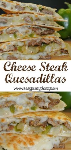 cheese steak quesadillas stacked on top of each other